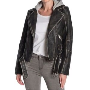 Viggos Washed Black Faux Leather Jacket